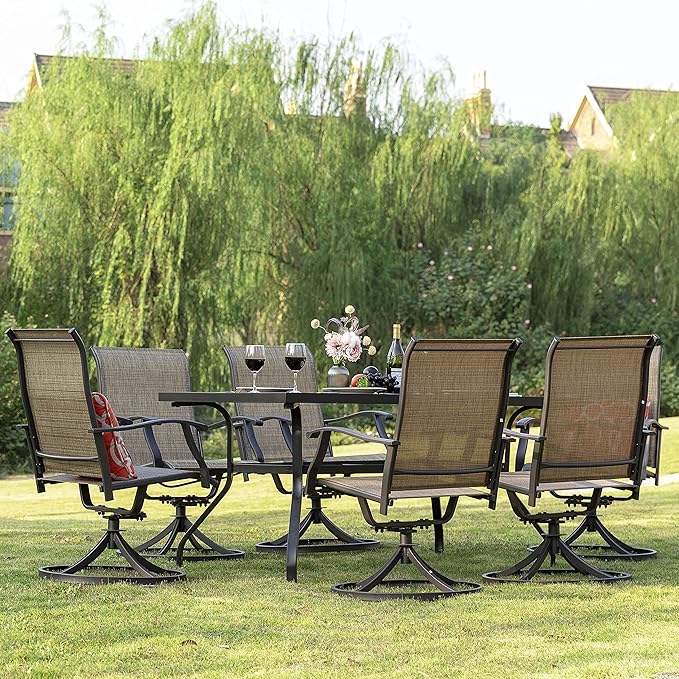 NUU GARDEN 7 Piece Outdoor Dining Set, 6 Swivel Patio Chairs and 1 Dining Table - Image 3