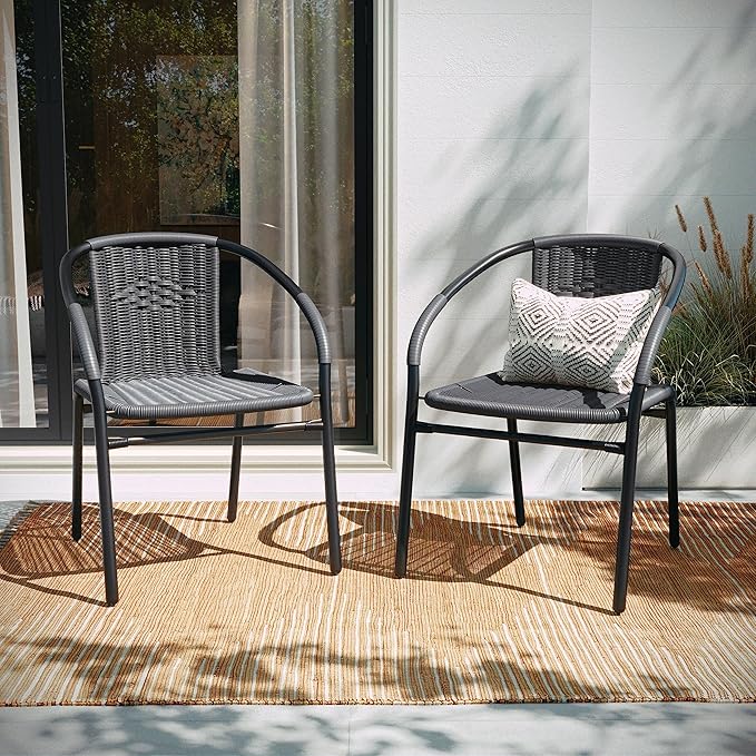 Flash Furniture Lila Modern Rattan Indoor/Outdoor Stackable Dining Chairs - Image 7