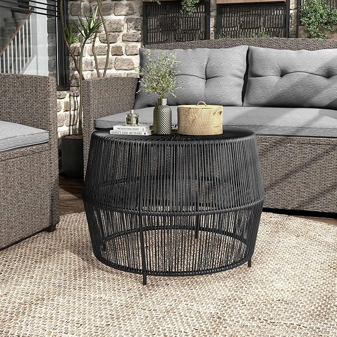 Furniture of America Ysar Boho Rattan Round Coffee Table Outdoor - Image 4
