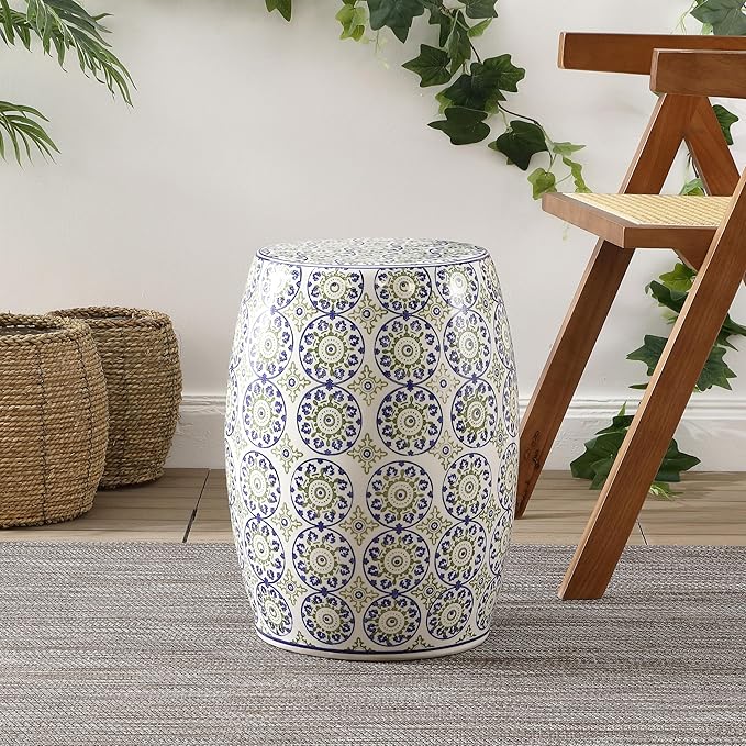 JONATHAN Y TBL1025A Lula 17.25" Suzani Ceramic Indoor/Outdoor Garden Stool - Image 4
