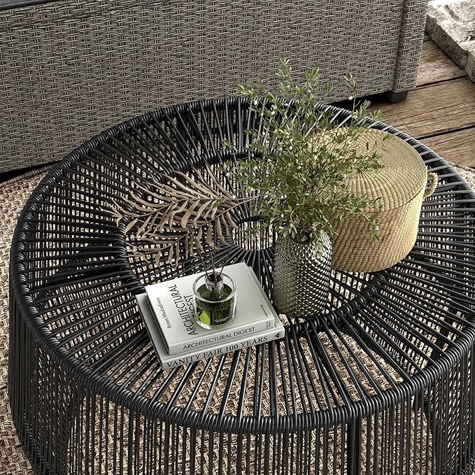 Furniture of America Ysar Boho Rattan Round Coffee Table Outdoor - Image 15