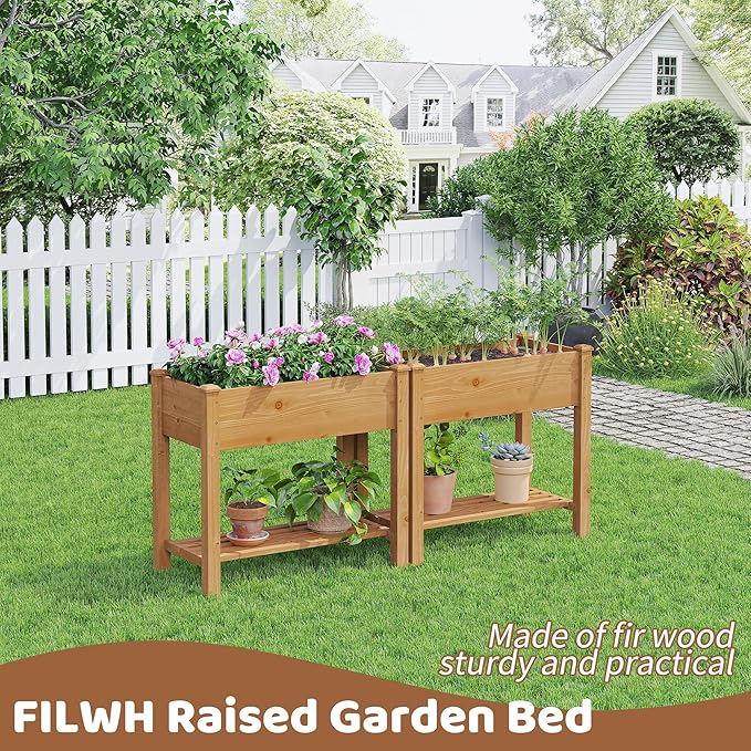 FILWH Raised Garden Bed with Legs Elevated Wooden Planter Box Stand Large - Image 2