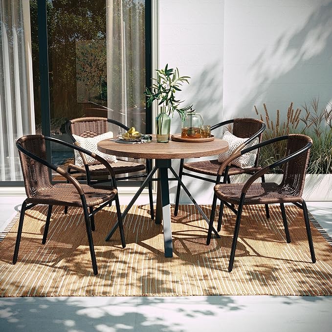 EMMA + OLIVER Set of 4 Modern Rattan Indoor/Outdoor Stack Chairs, Stacking by EMMAOLIVER