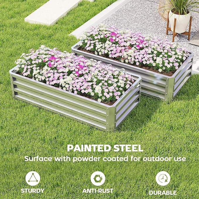 Outsunny Galvanized Raised Garden Bed, - Image 3