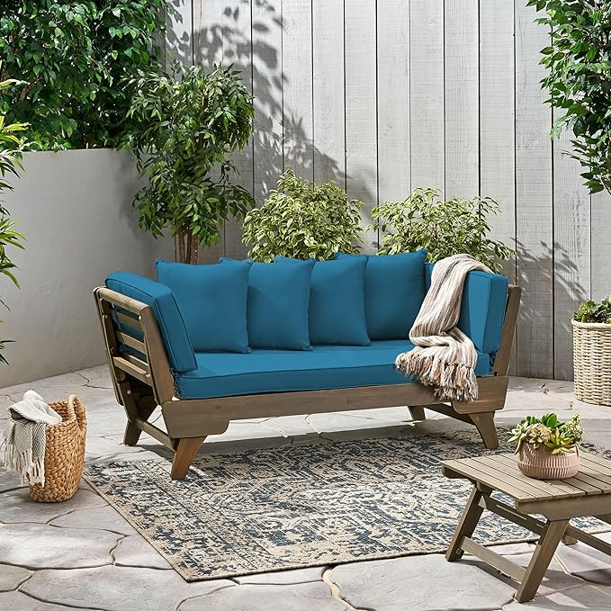 Christopher Knight Home Gary Patio Convertible Couch, Wooden Outdoor Daybed - Image 4