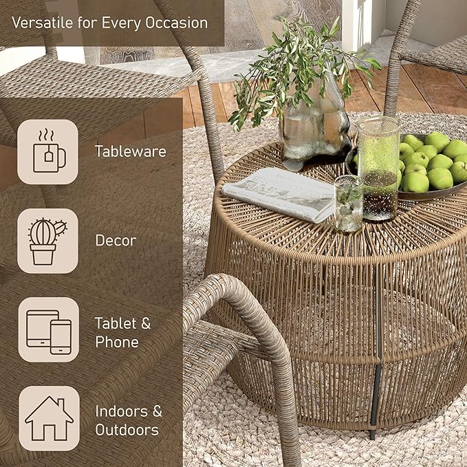 Furniture of America Ysar Boho Rattan Round Coffee Table Outdoor - Image 7