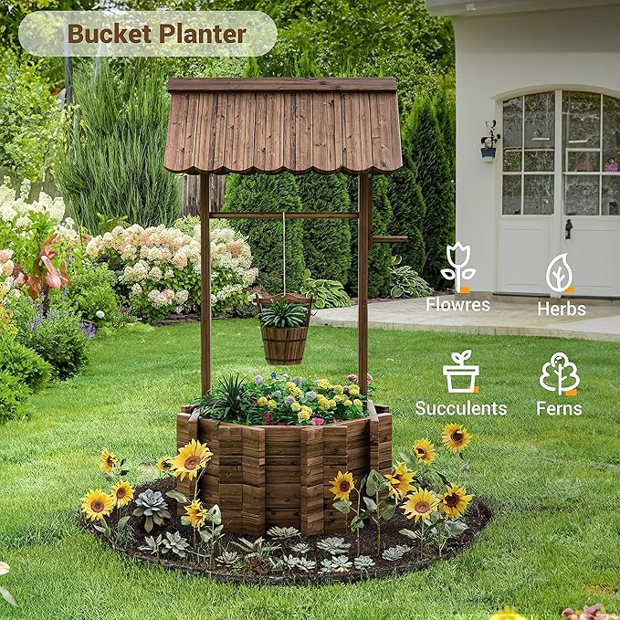 UDPATIO Wishing Wells for Outside, Wooden Wishing Well Planter for Yard - Image 4