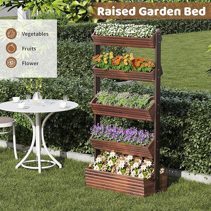 FILWH Wooden Raised Garden Bed Vertical Planter Box, Freestanding Plant Stand - Image 3