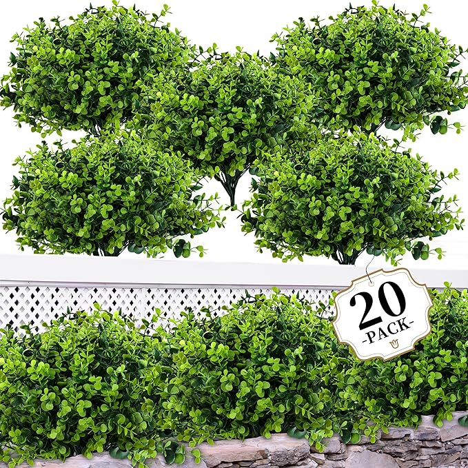 20 Bundles Artificial Greenery Boxwood Plants, Fake Plant by ColoPlay